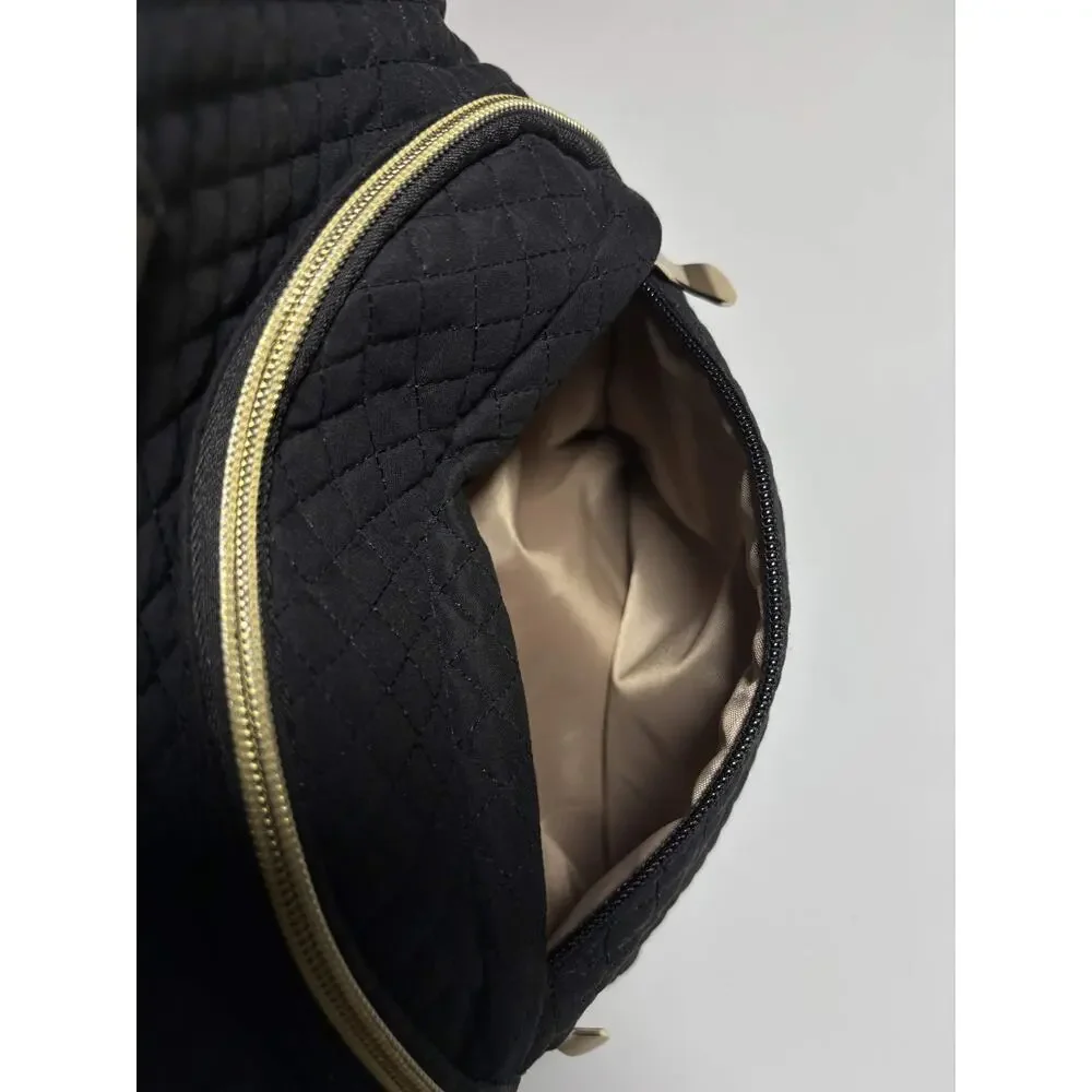 Light Flight Black Quilted Backpack Gold Zipper Travel School Bag